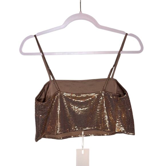 C/MEO Collective Rose Gold Sequin Crop Top NWT XS Party Holiday Glam - Picture 4 of 6